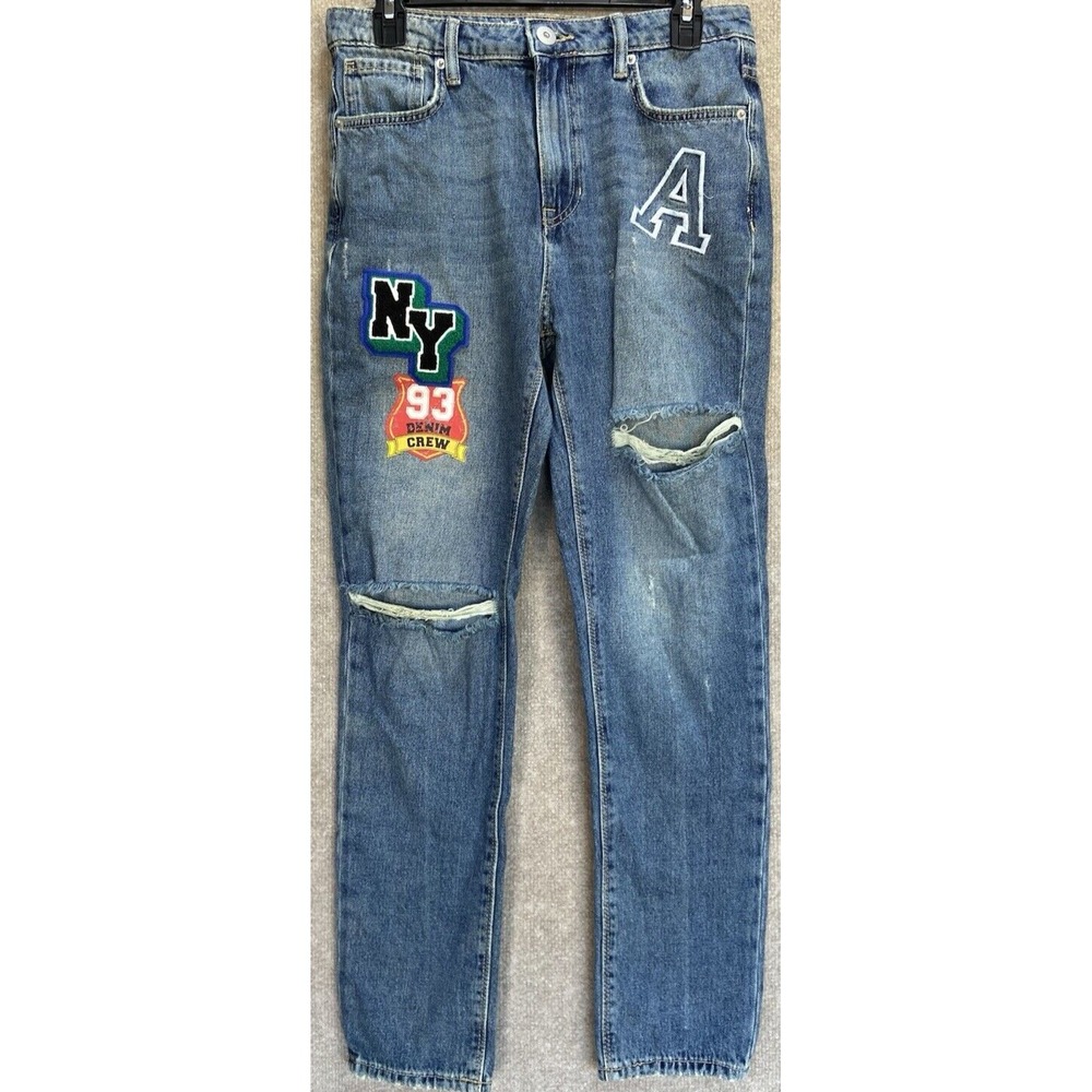 Women's Distressed Jeans No Bo No Boundaries Blue Patched 30/37 Zipper Pockets